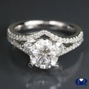 1.79 Ct Round Cut Diamond Split Shank Engagement Ring 18K White Gold