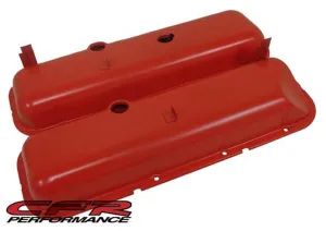 1965-72 CHEVY BIG BLOCK 396-427-454 SHORT OEM STYLE (RECESSED CORNER) STEEL VALVE COVERS - ORANGE