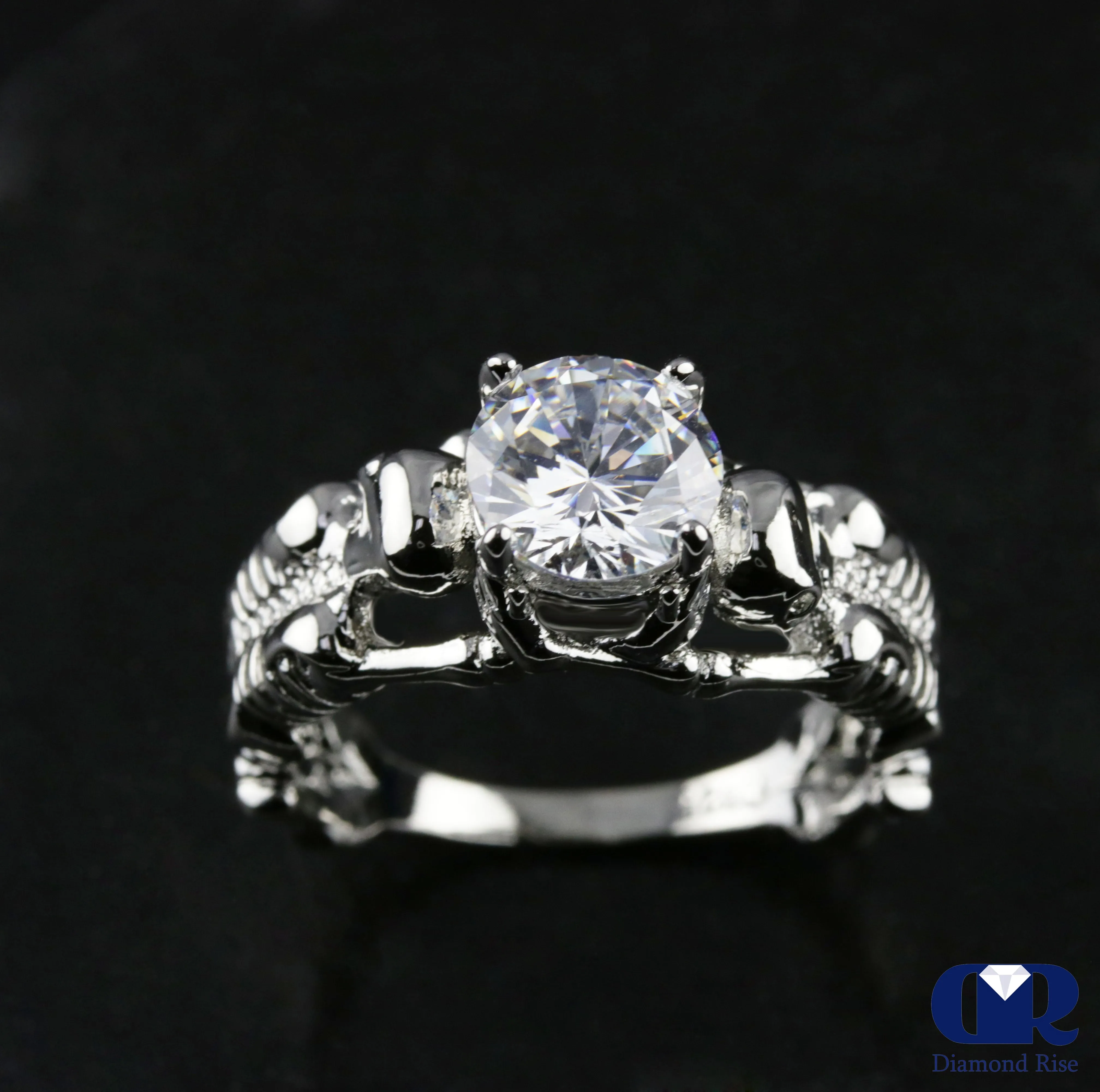 2.51 Carat Round Cut Diamond Skull Solitarie Engagement Ring In 14K White Gold