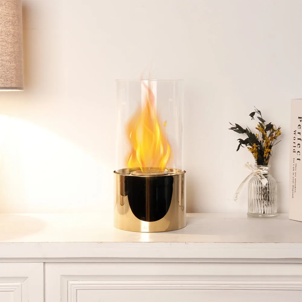 5”x9.5” Gold Stainless Steel Tabletop Fireplace: Elegance Meets Warmth