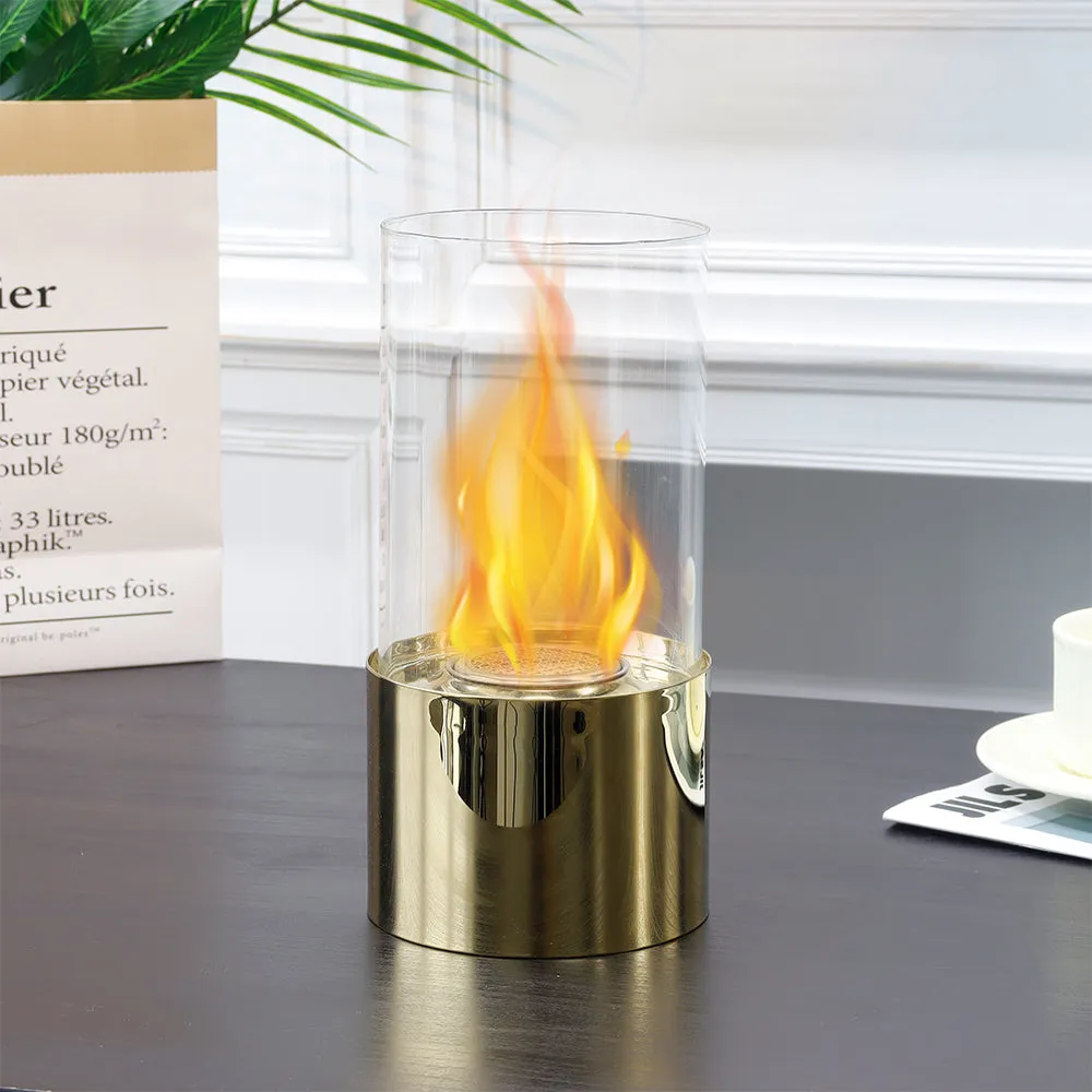 5”x9.5” Gold Stainless Steel Tabletop Fireplace: Elegance Meets Warmth