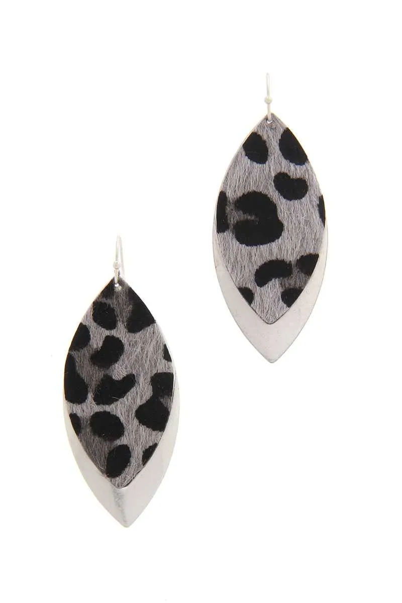 Animal Print Metal Pointed Oval Drop Earring