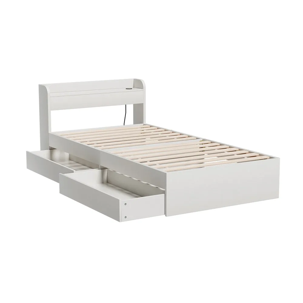 Aura Single Bed Frame With 2 Storage Drawers White