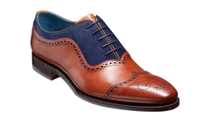 Barker Nicholas Elegant Brogued Oxford Shoe - Antique Rosewood / Navy Suede