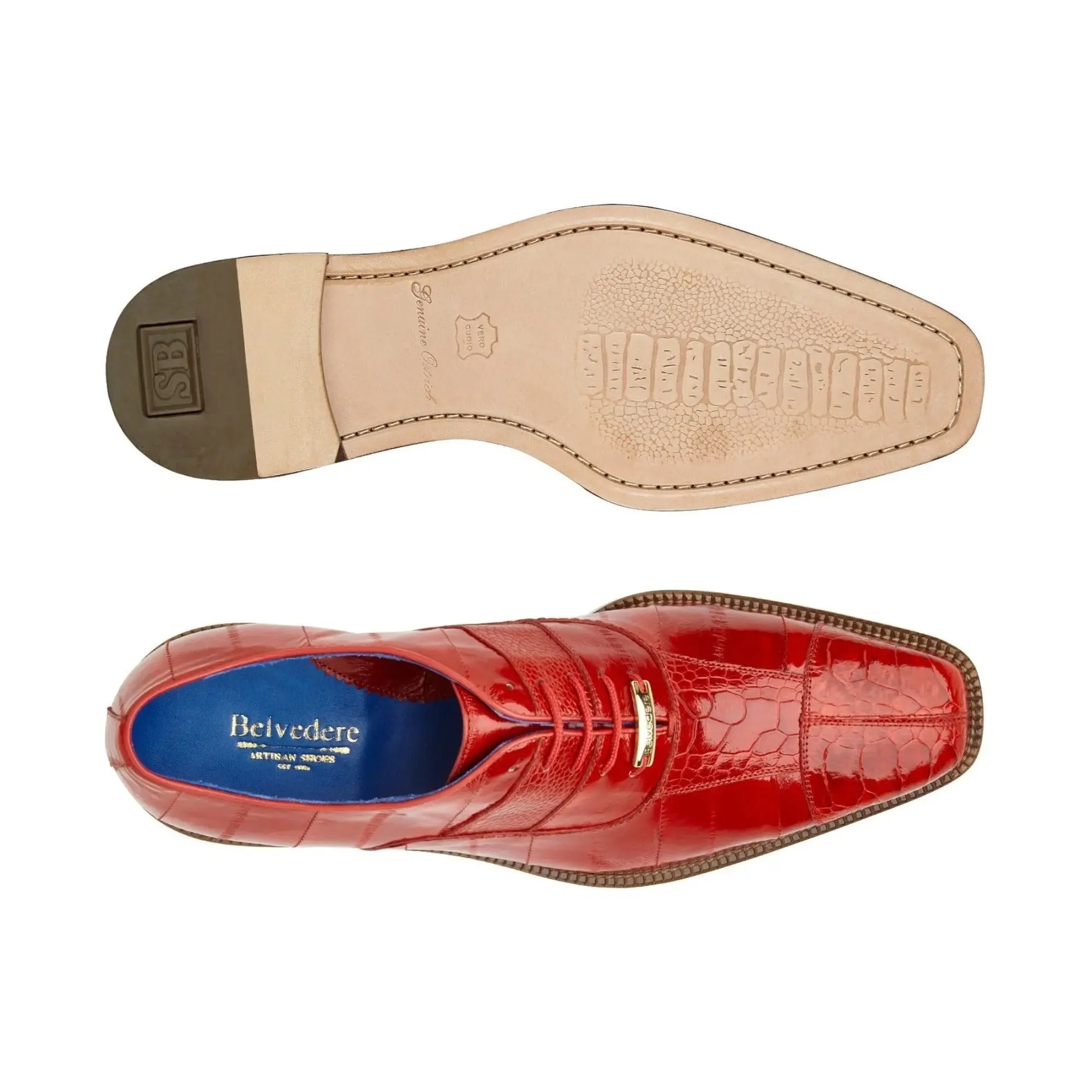 Belvedere Mare in Red Genuine Ostrich & Eel Oxfords