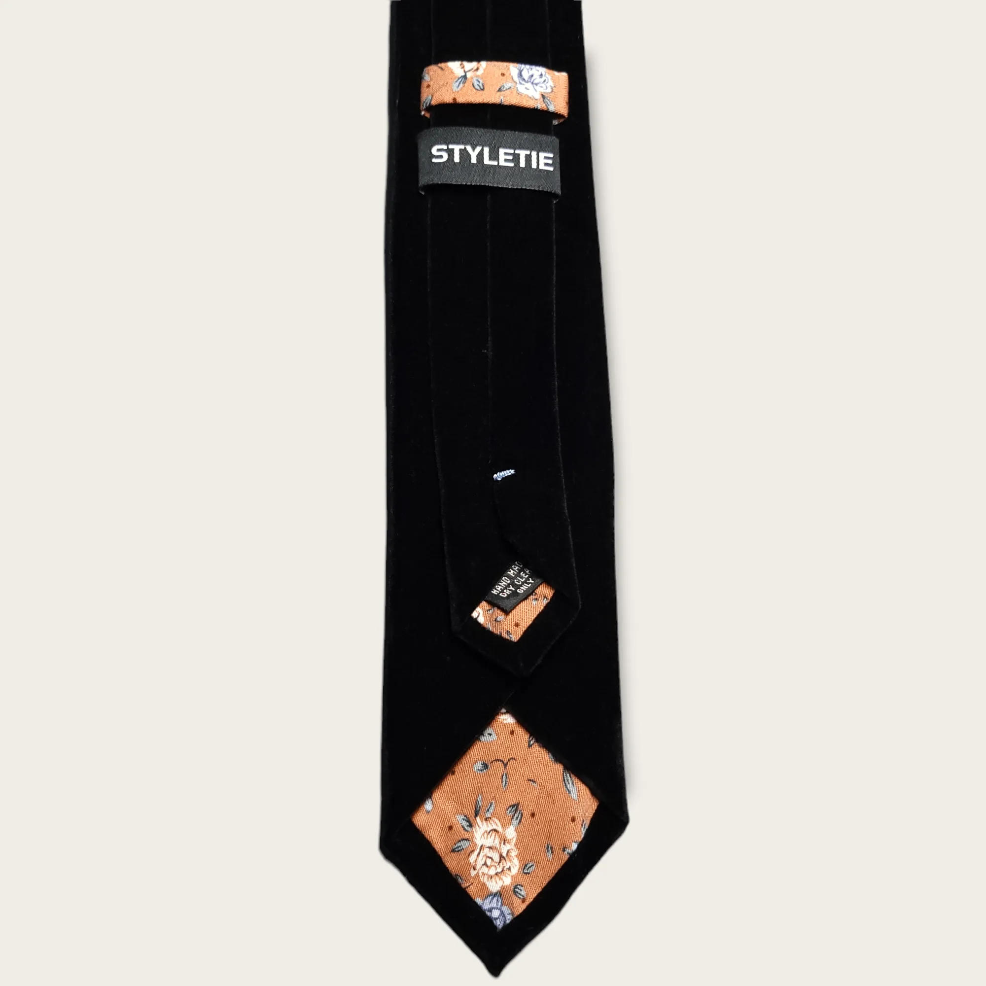 Black Velvet Floral Tie