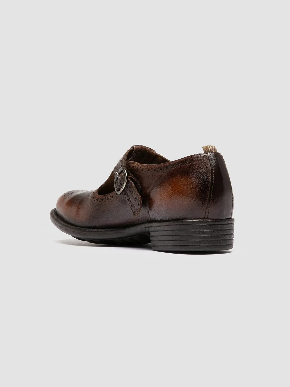 CALIXTE 071 - Brown Leather T-Bar Shoes