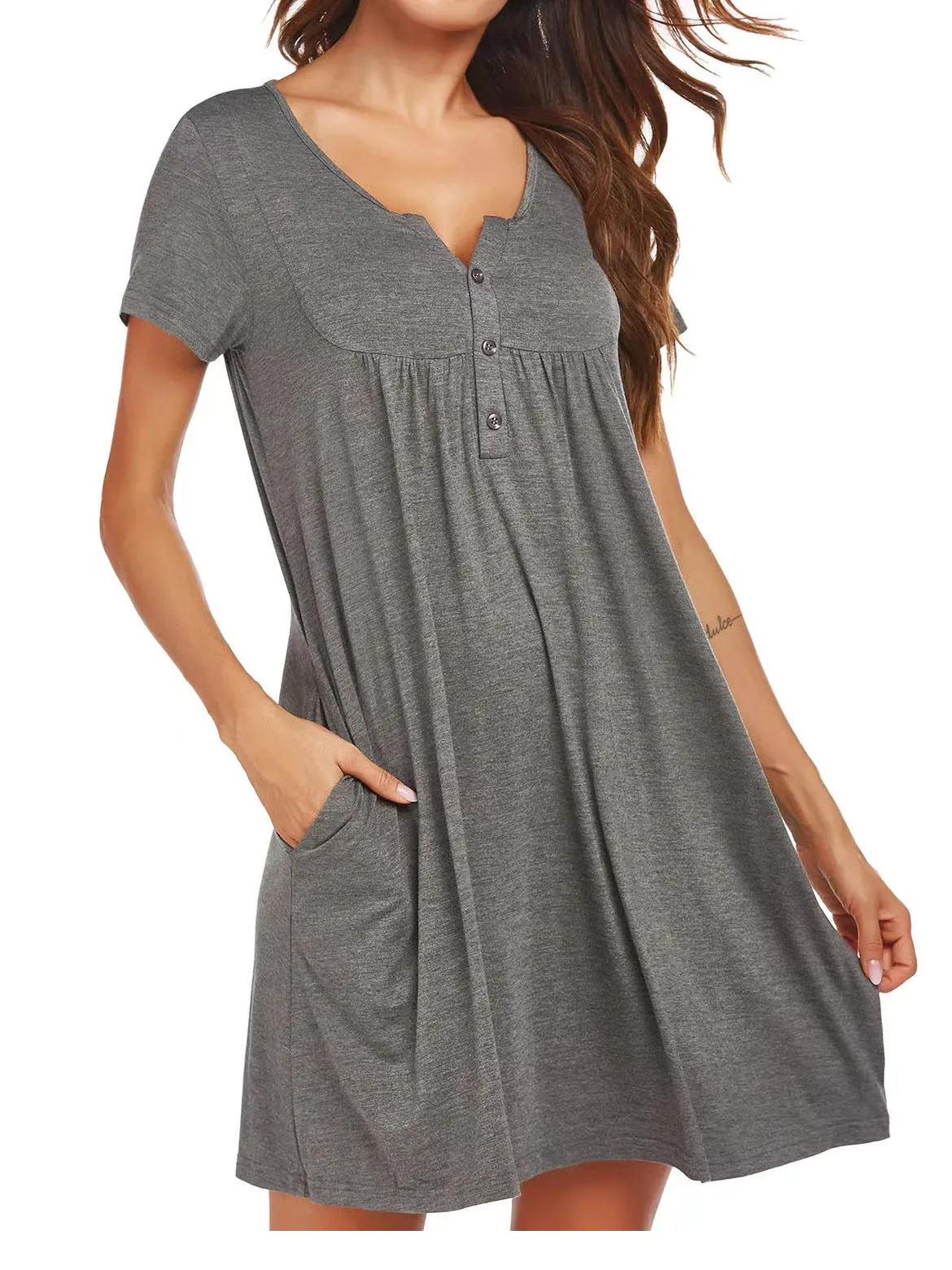 Chic Women's Short Sleeve Pocket Pullover Dress - Perfect for Spring and Summer