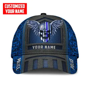 Customized Name Police Skull Classic Cap Blue Skull Baseball Cap Hat