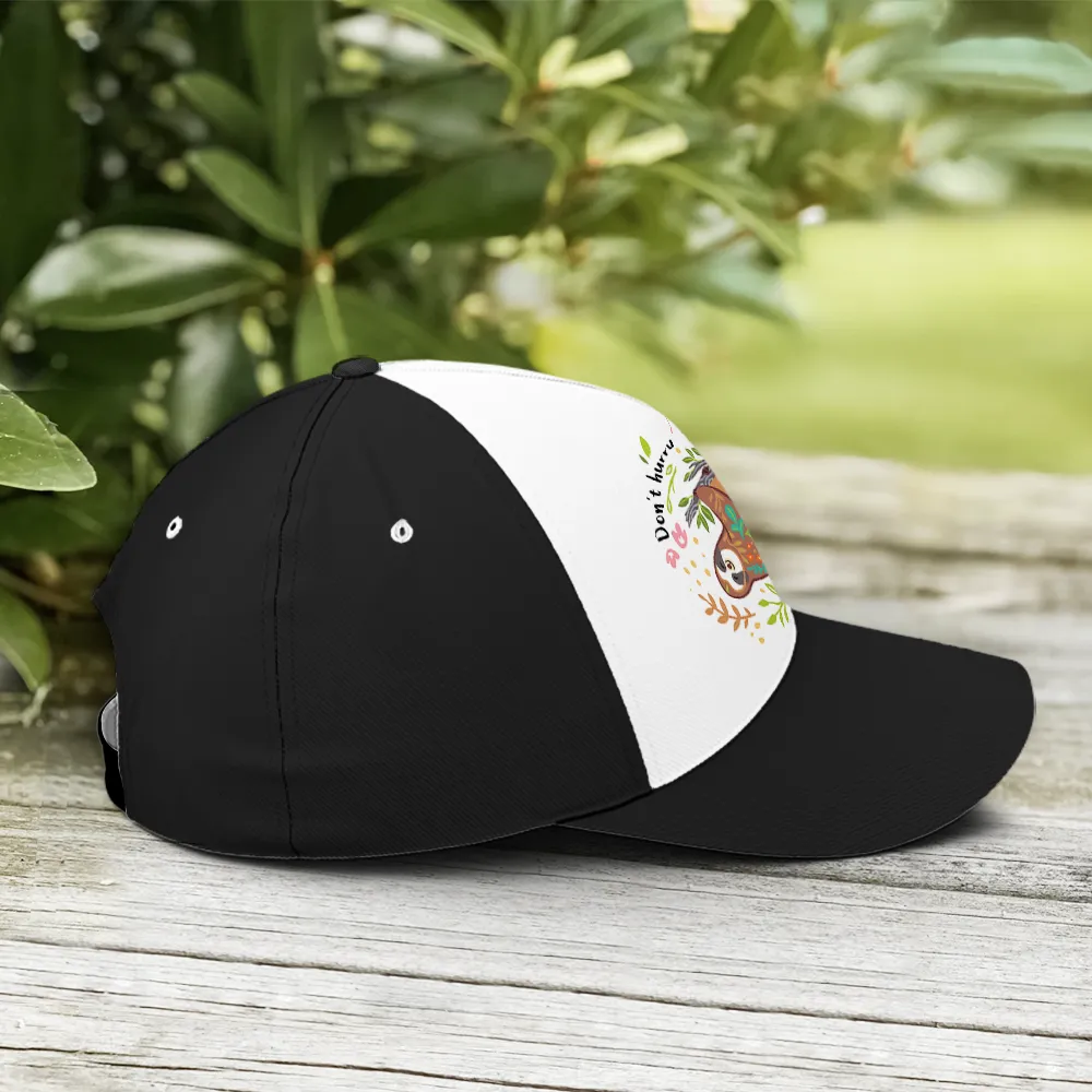 Don't Hurry Be Happy Floral Sloth Baseball Cap Coolspod