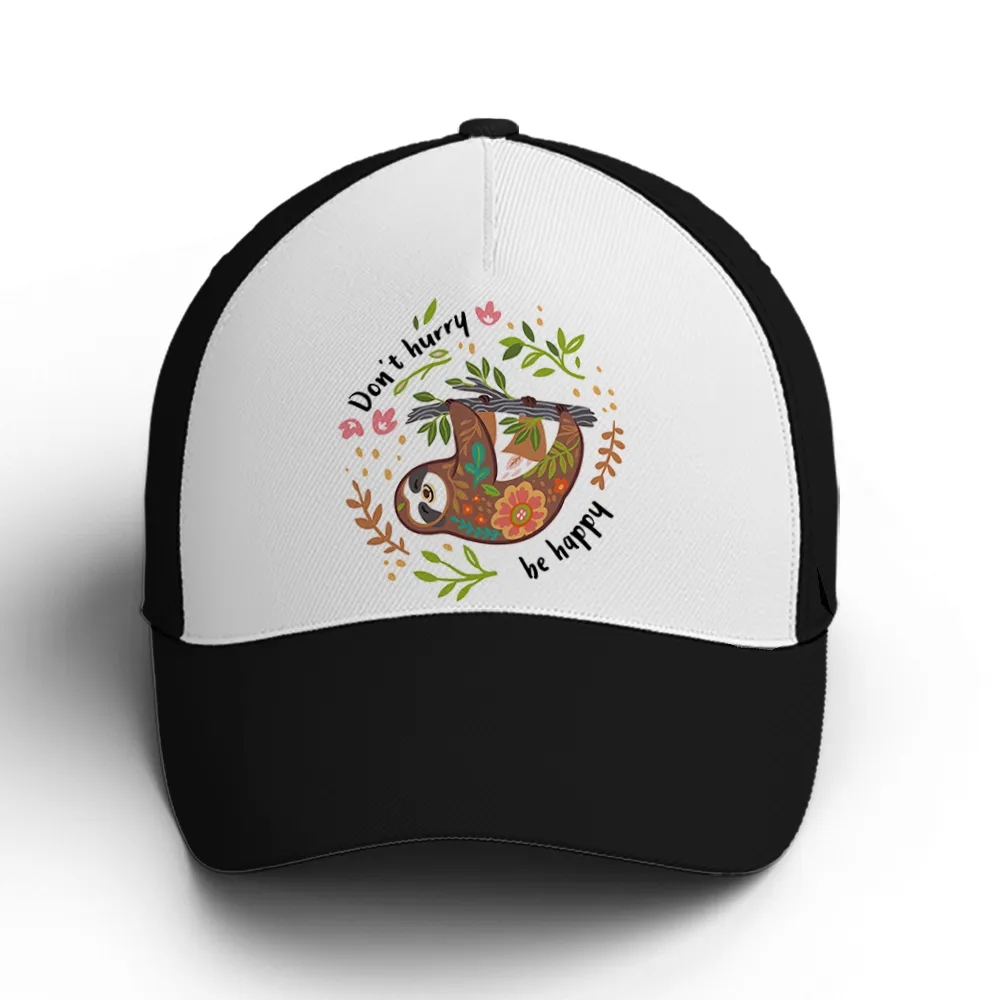 Don't Hurry Be Happy Floral Sloth Baseball Cap Coolspod