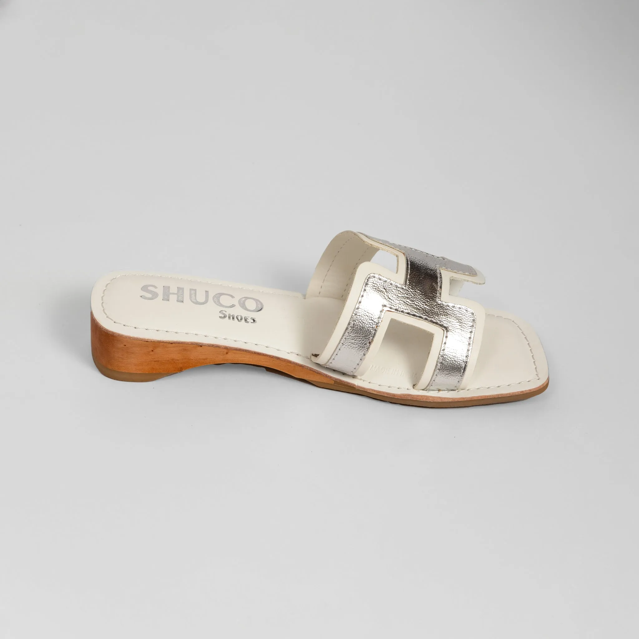 JODIE WHITE/SILVER WEDGE HEEL SANDAL