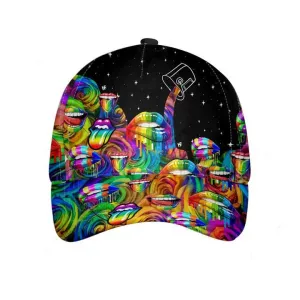 Lgbt Lips And Flowers Classic Cap, Rainbow 3D All Over Printed Baseball Cap For Pride Month, Gaymer Cap