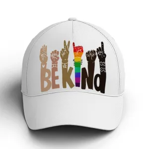 LGBT Pride Baseball Cap, Hands Be Kind White Baseball Cap, Lesbian Cap