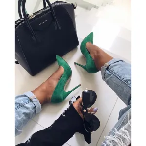 LIZZY Green Suede Leather Pumps