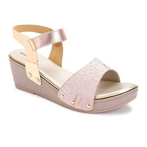 Marc Loire Women Soft Comfortable Rose Gold Solid Wedge Heels,Size_8