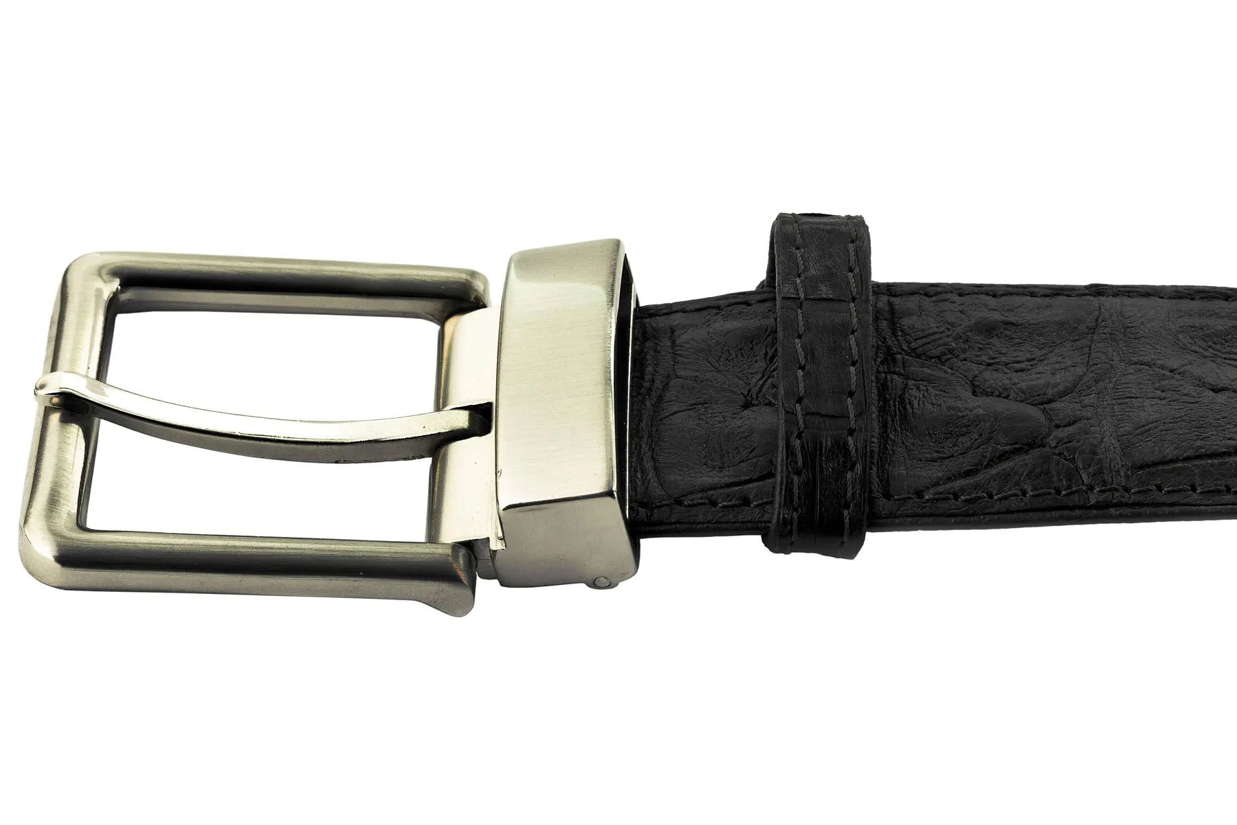 Men's Black Genuine Crocodile Skin Dress Belt Silver Buckle