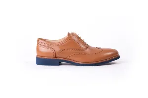 Men's Tan & Tan Accented with Blue sole Brogue Wingtip (EX-122)