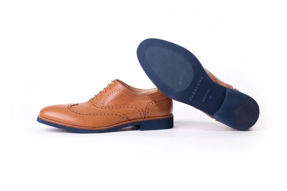 Men's Tan & Tan Accented with Blue sole Brogue Wingtip (EX-122)