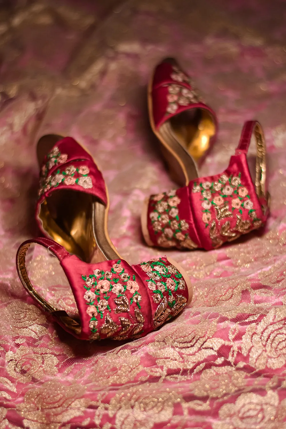 Pink Embroidered Heels