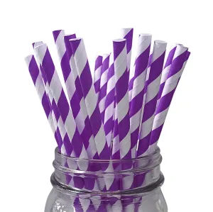 Purple Stripe Paper Straws - 24 Pkt