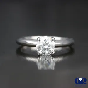 Round Cut Diamond Solitaire 4 Prong Engagement Ring In 14K White Gold