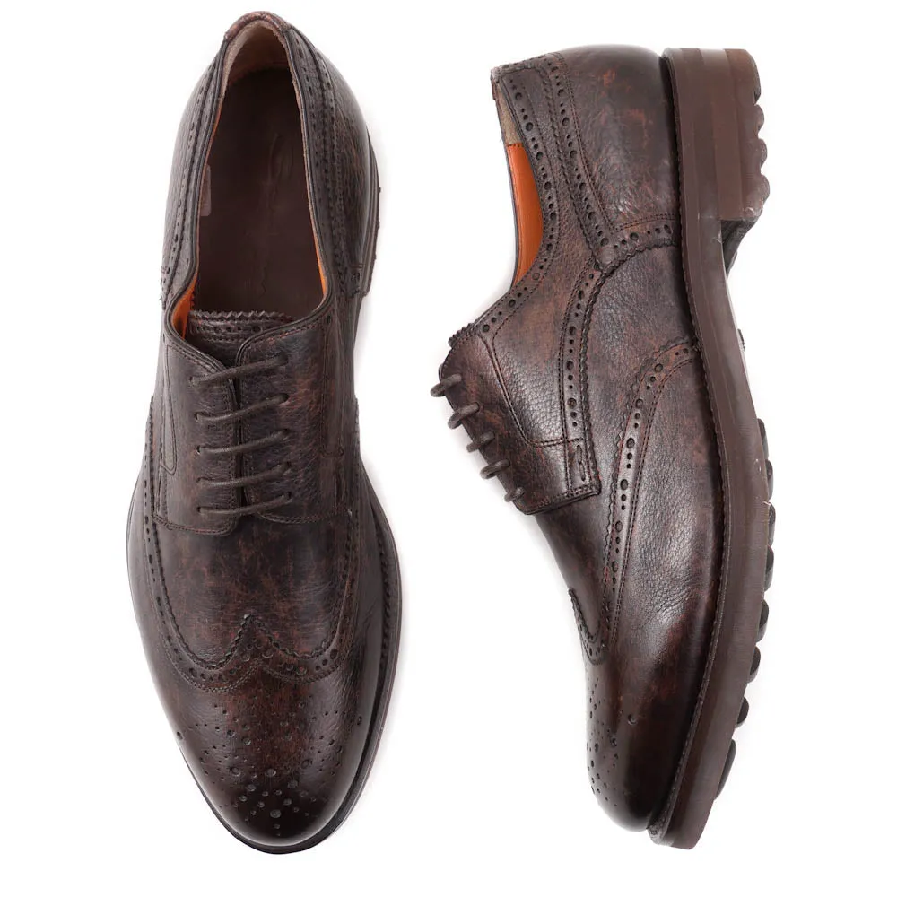 Santoni Wingtip Derby in Antiqued Brown