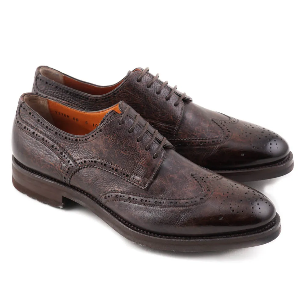 Santoni Wingtip Derby in Antiqued Brown